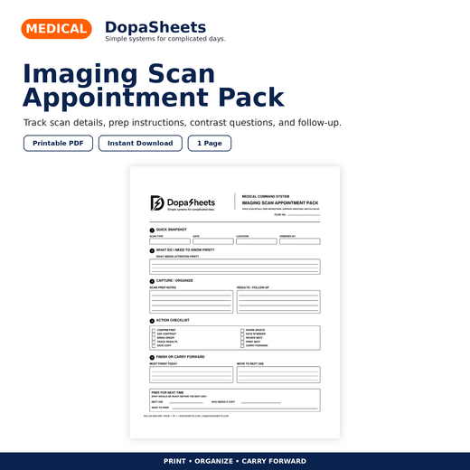 Imaging Scan Appointment Pack | Printable Test Notes PDF