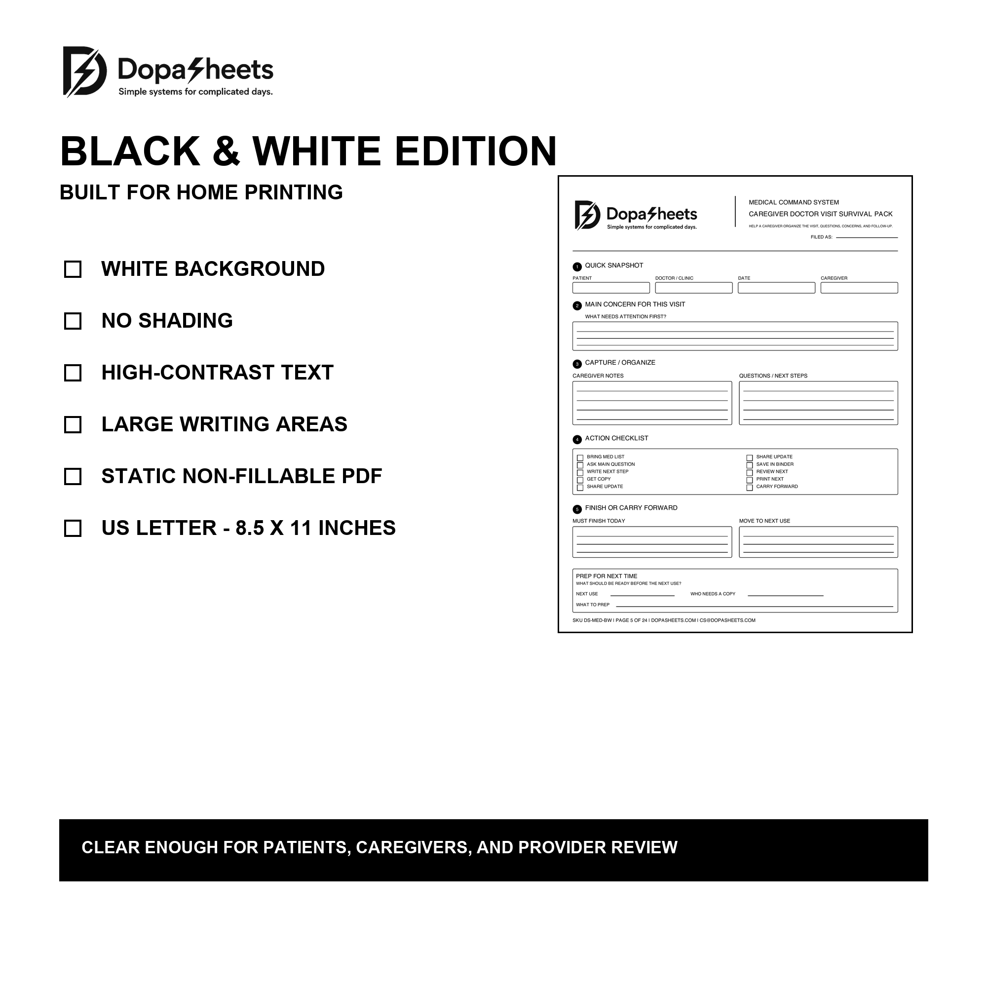 Medical Command System™ | 24 Printable Care Systems | Caregiver & Patient Medical Binder Bundle