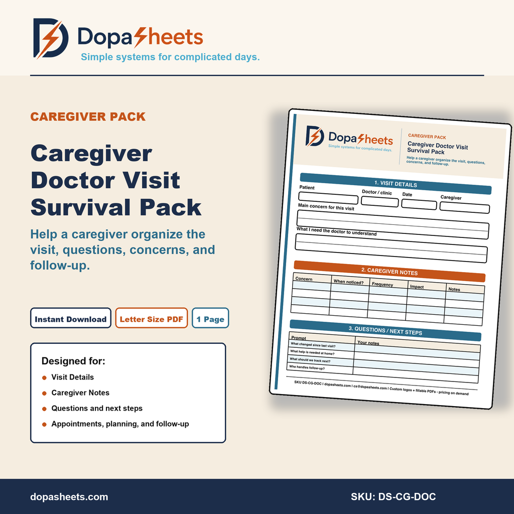 Caregiver Doctor Visit Organizer | Printable Appointment Notes
