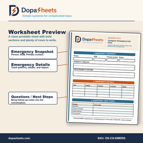 Caregiver Emergency Information | Printable Medical Info Sheet