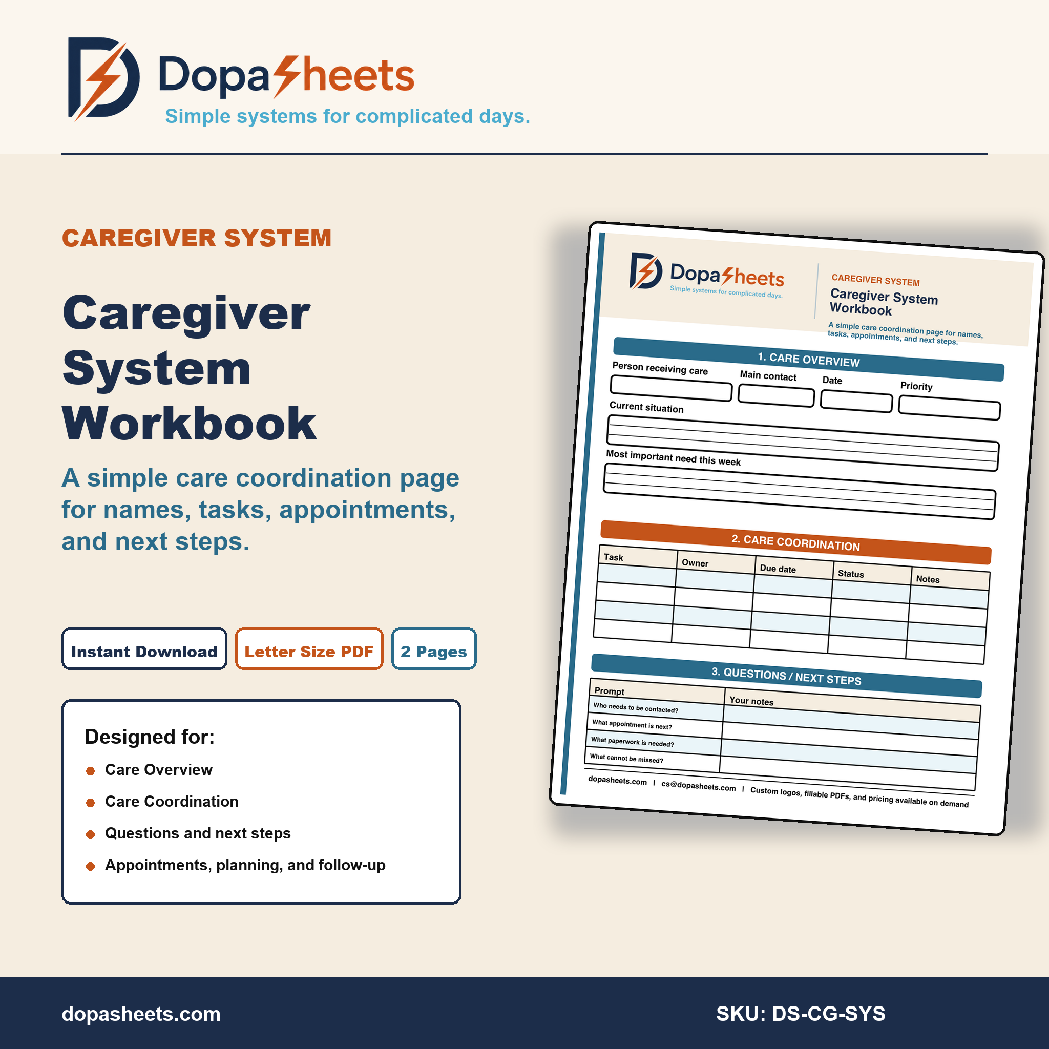 Caregiver Coordination Workbook | Printable Care Planner