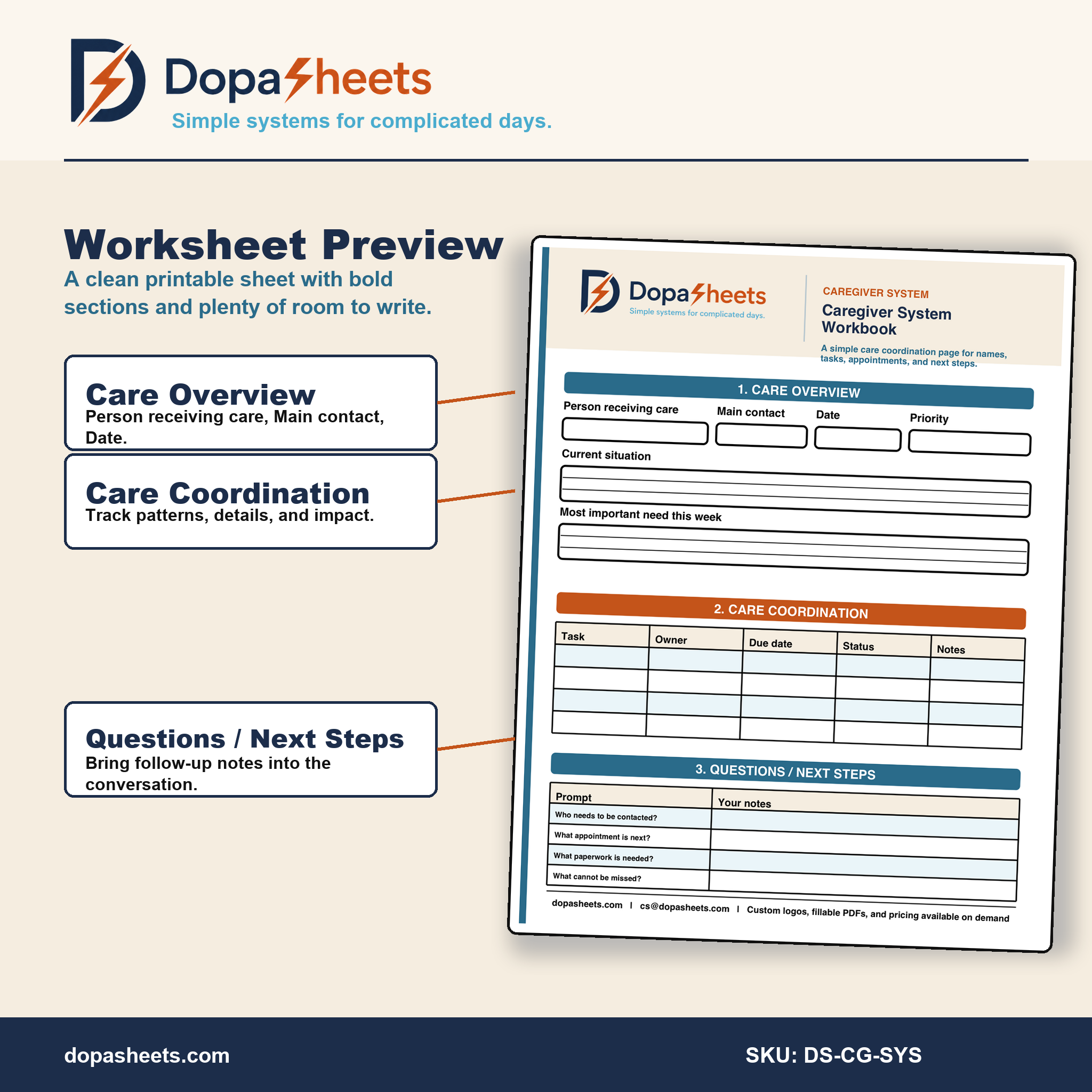 Caregiver Coordination Workbook | Printable Care Planner