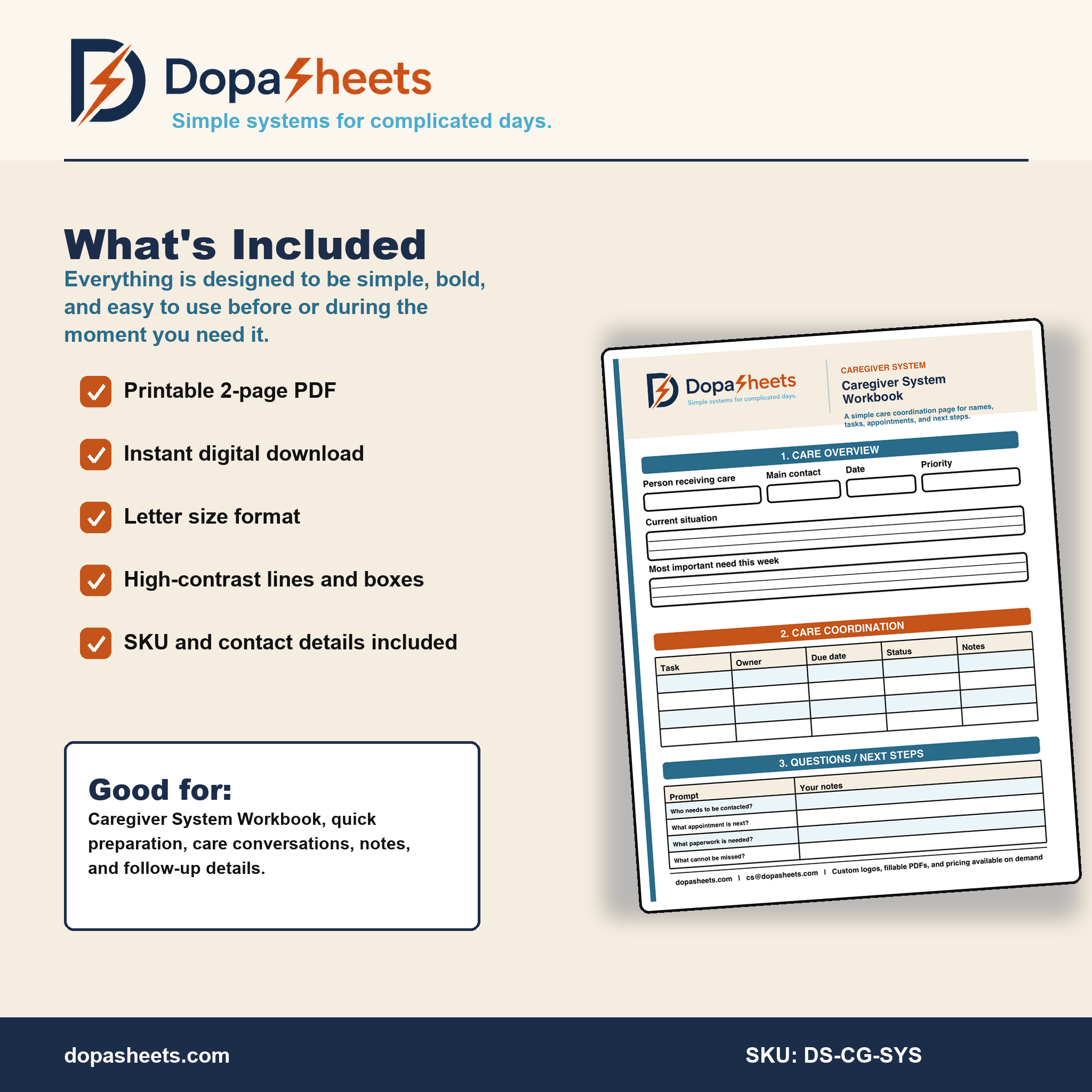 Caregiver Coordination Workbook | Printable Care Planner