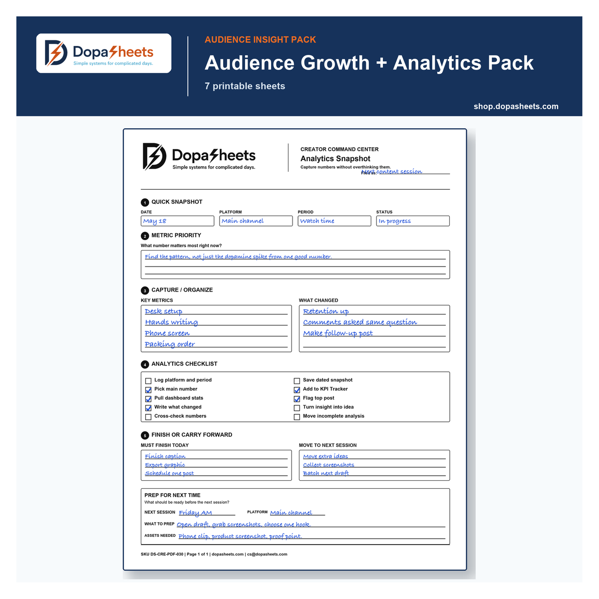 Audience Growth + Analytics Pack | 7 Printable Sheets