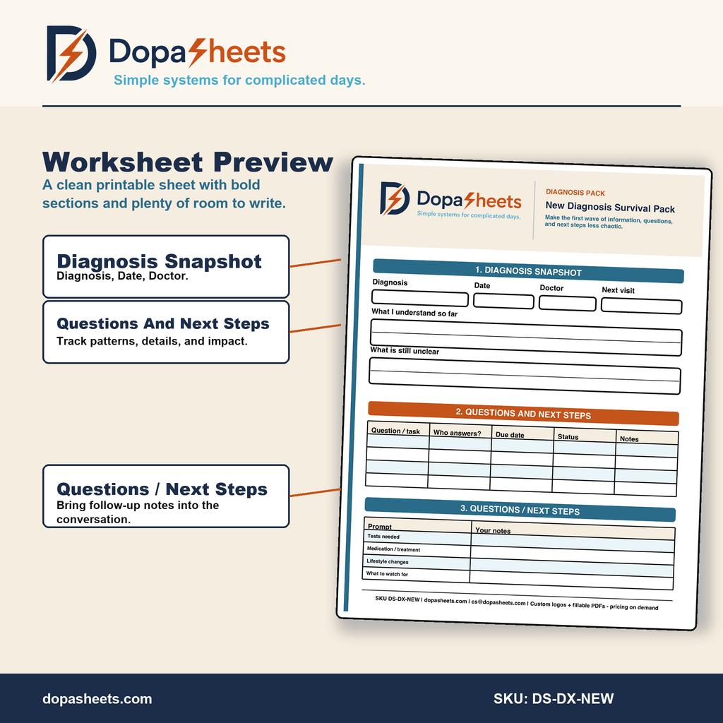 New Diagnosis Organizer | Printable Medical Information Worksheet