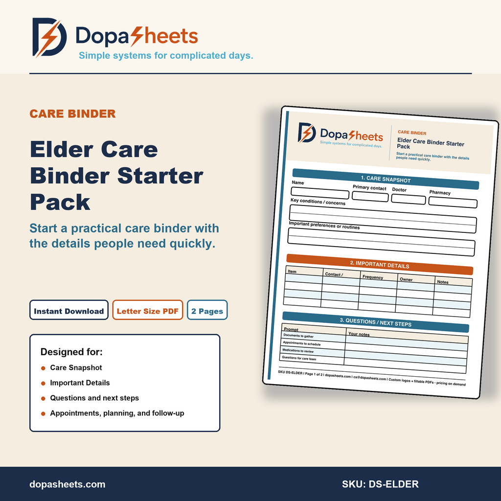Elder Care Binder Starter | Printable Senior Care Organizer