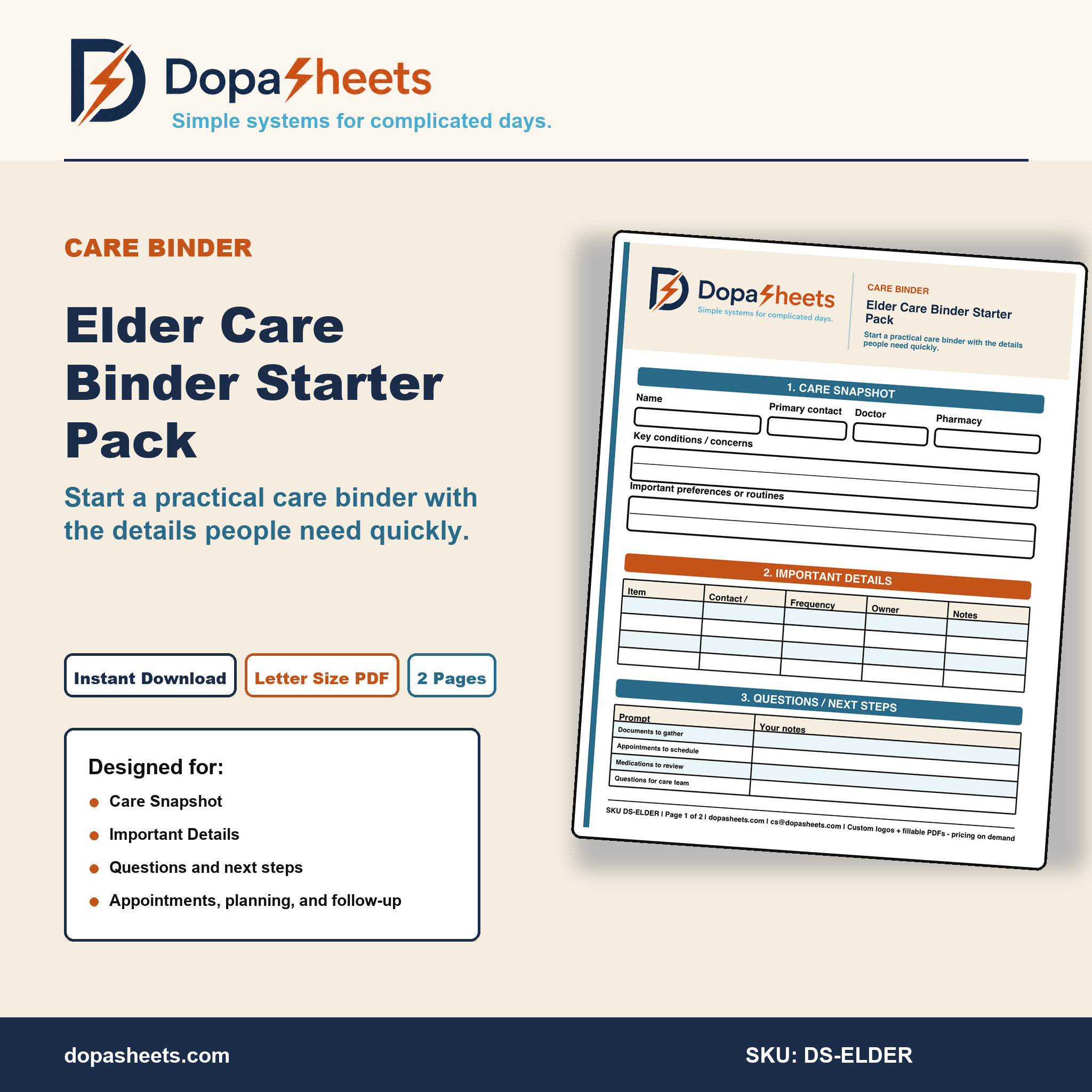 Elder Care Binder Starter | Printable Senior Care Organizer