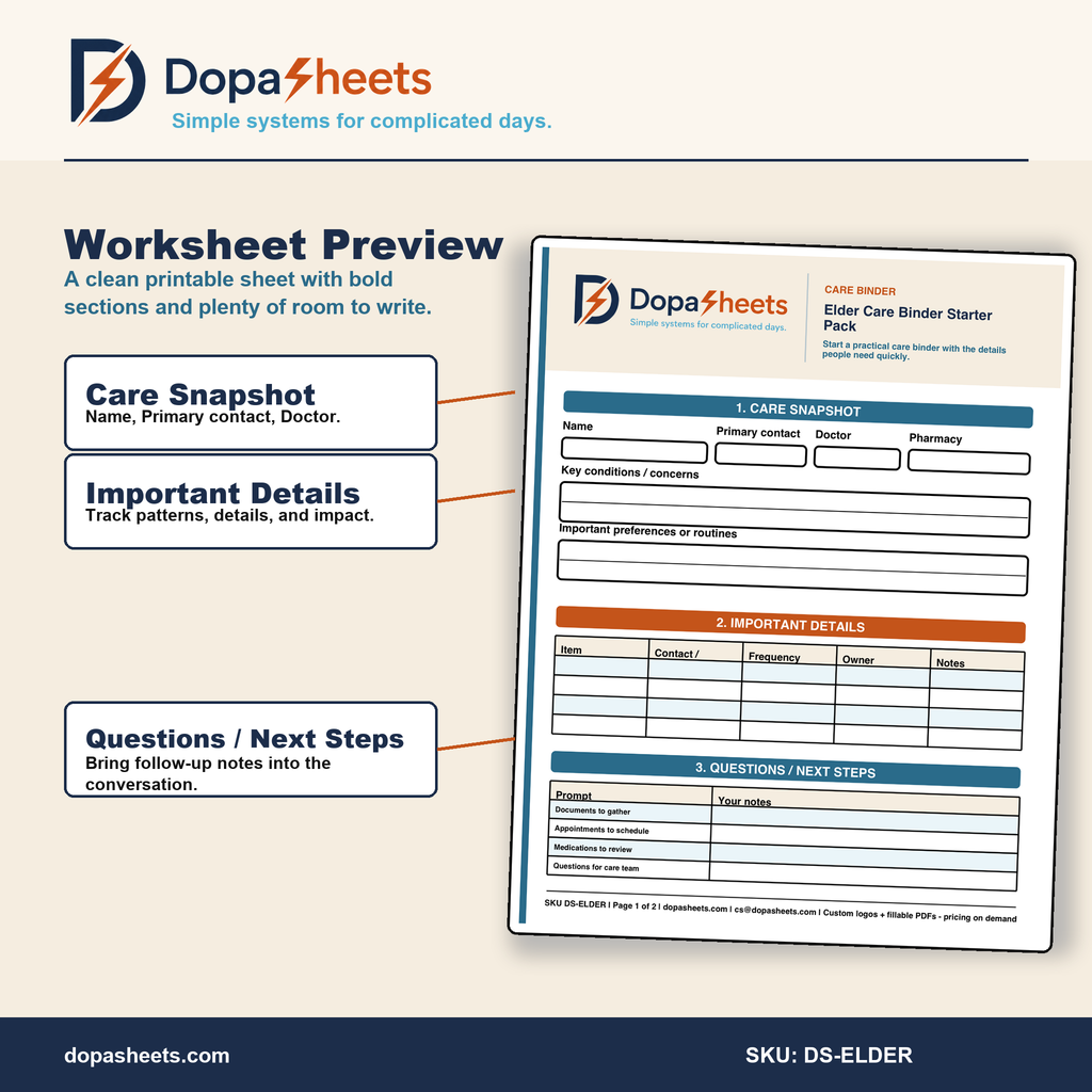 Elder Care Binder Starter | Printable Senior Care Organizer