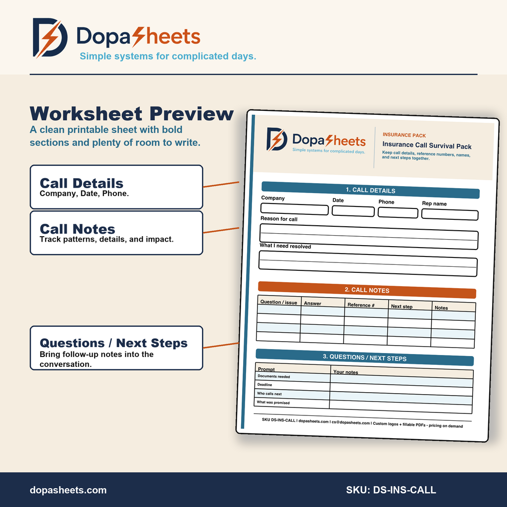 Insurance Call Organizer | Printable Health Insurance Notes