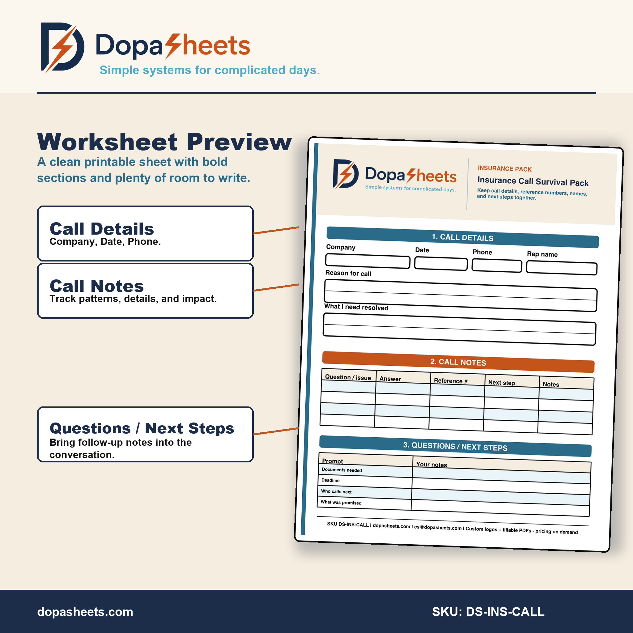 Insurance Call Organizer | Printable Health Insurance Notes