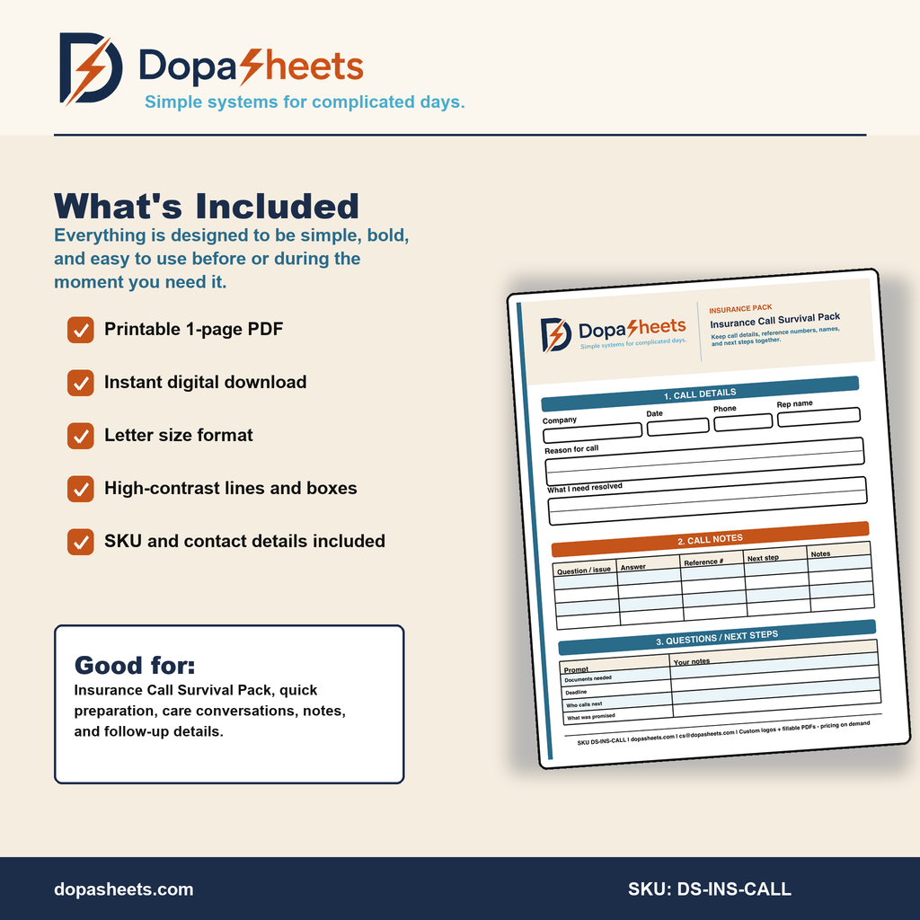 Insurance Call Organizer | Printable Health Insurance Notes