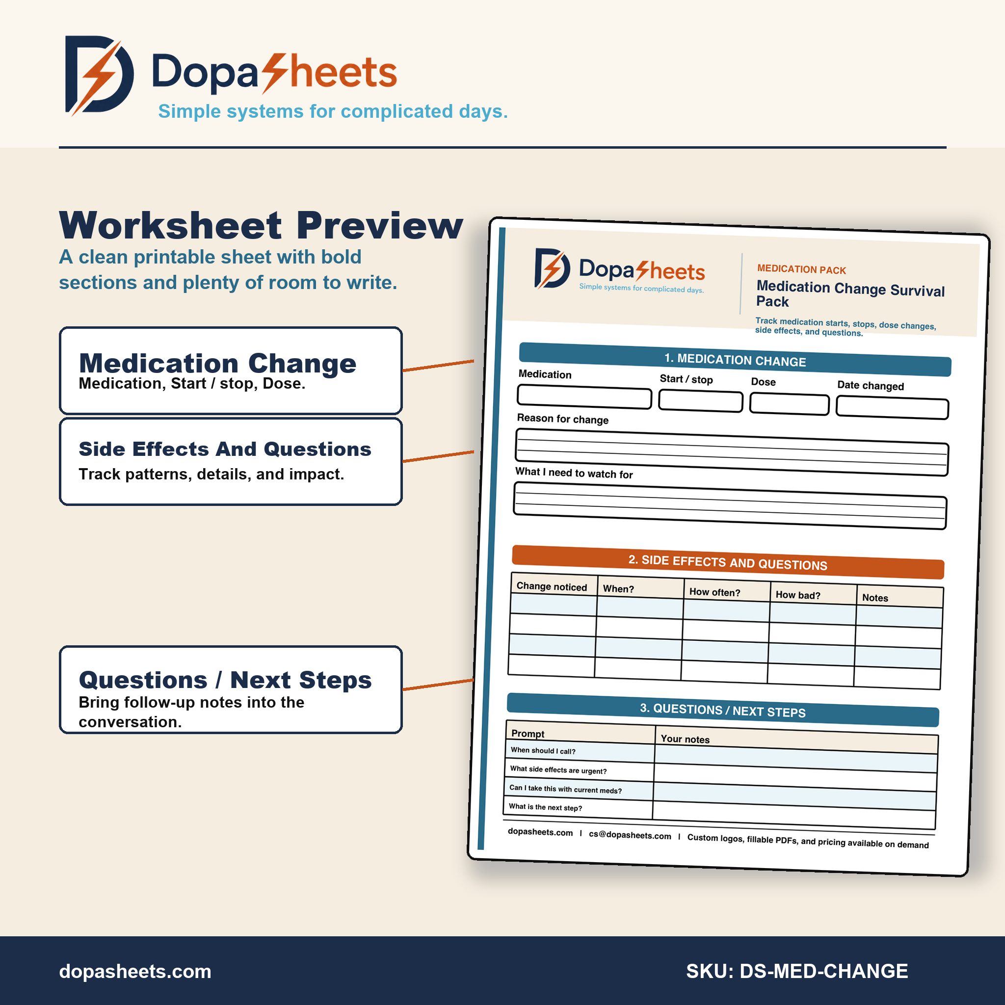 Medication Change Organizer | Printable Medicine Tracker