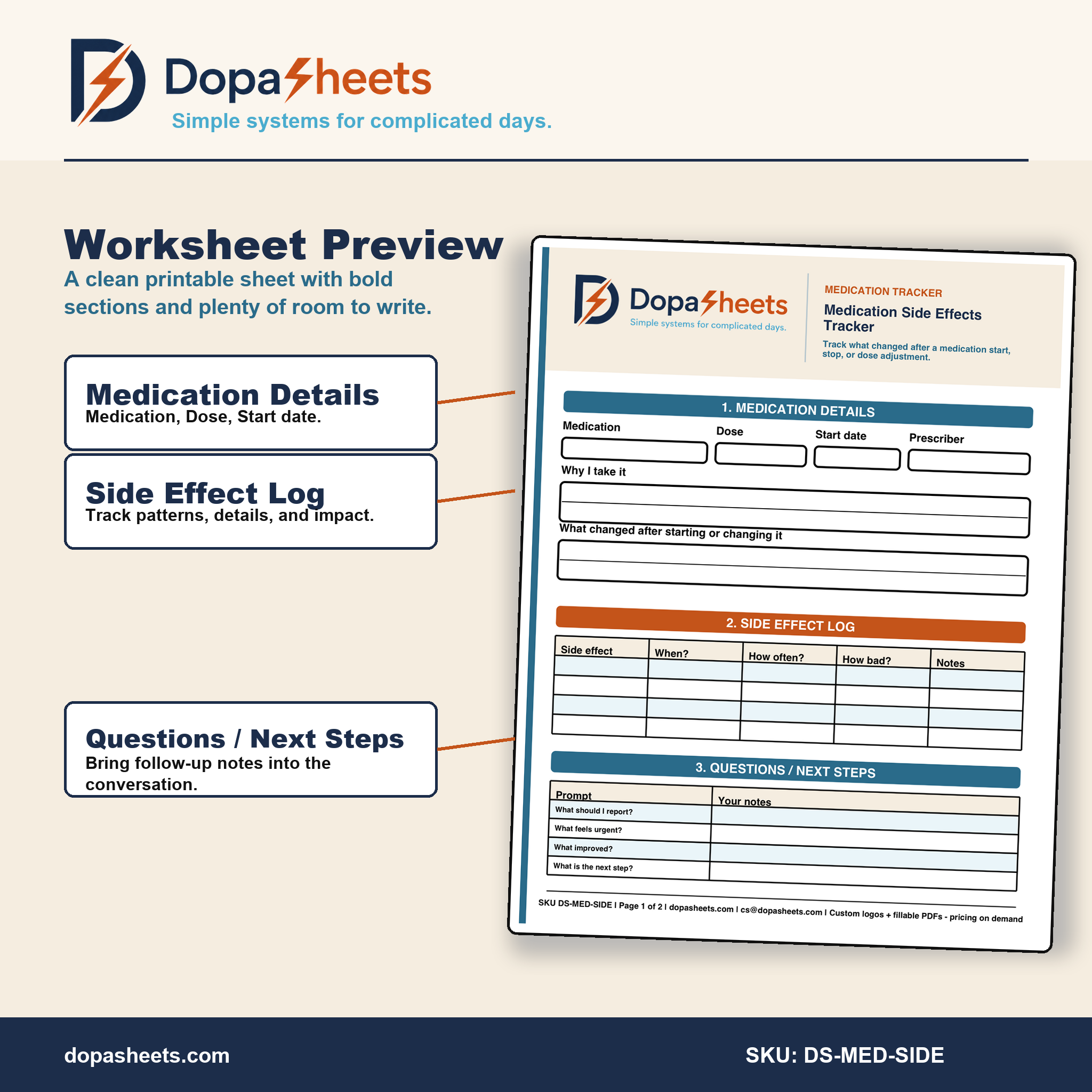 Medication Side Effects Tracker | Printable Daily Log