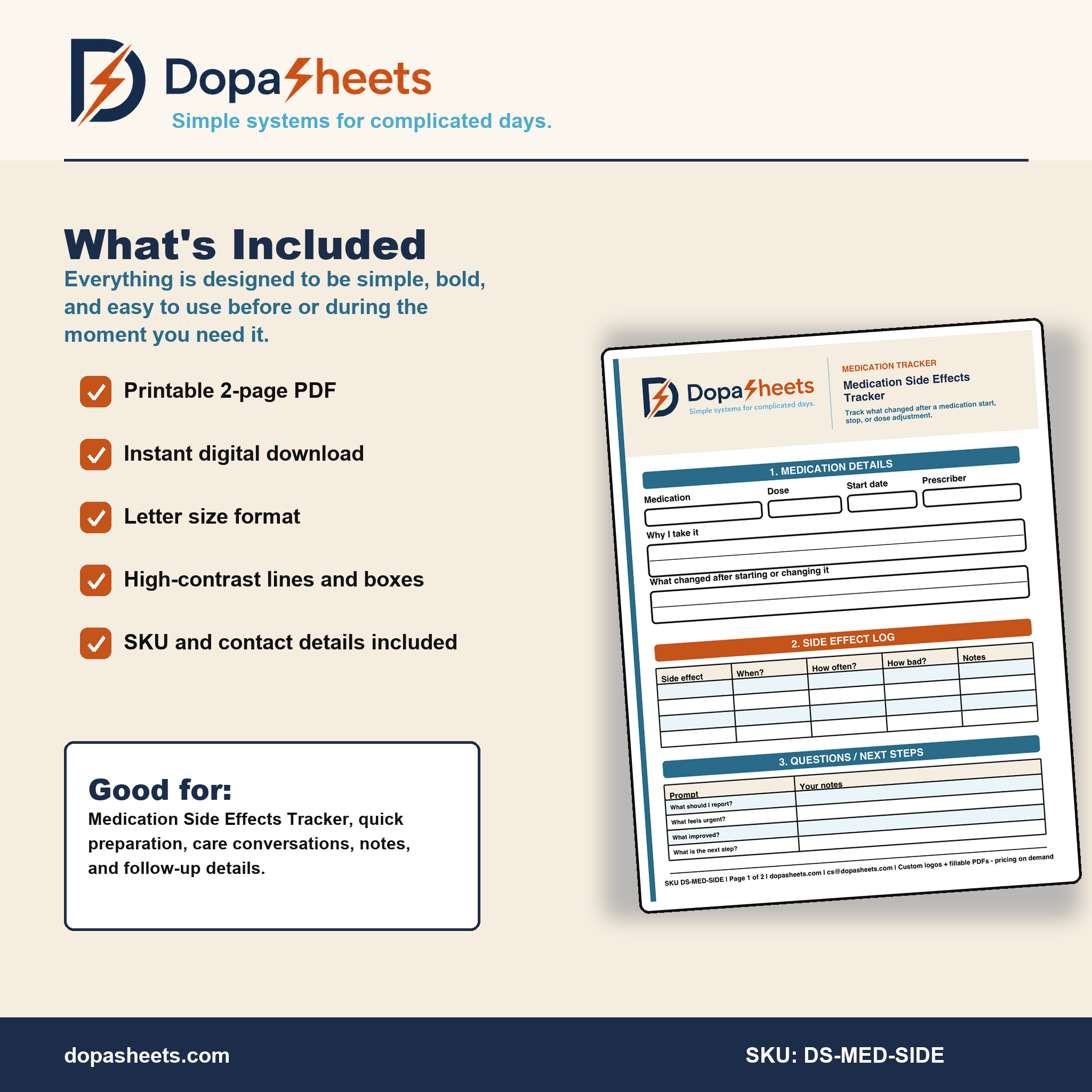Medication Side Effects Tracker | Printable Daily Log