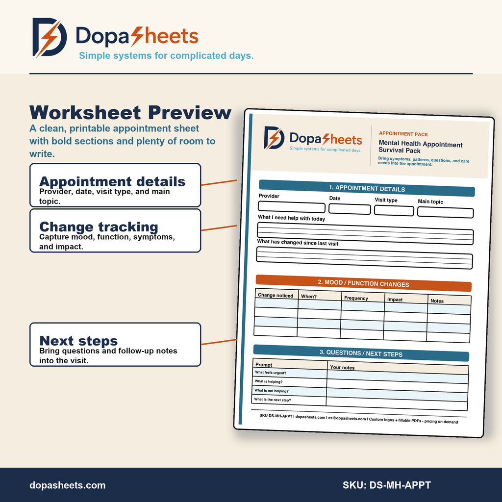 Mental Health Appointment Organizer | Printable Therapy Notes