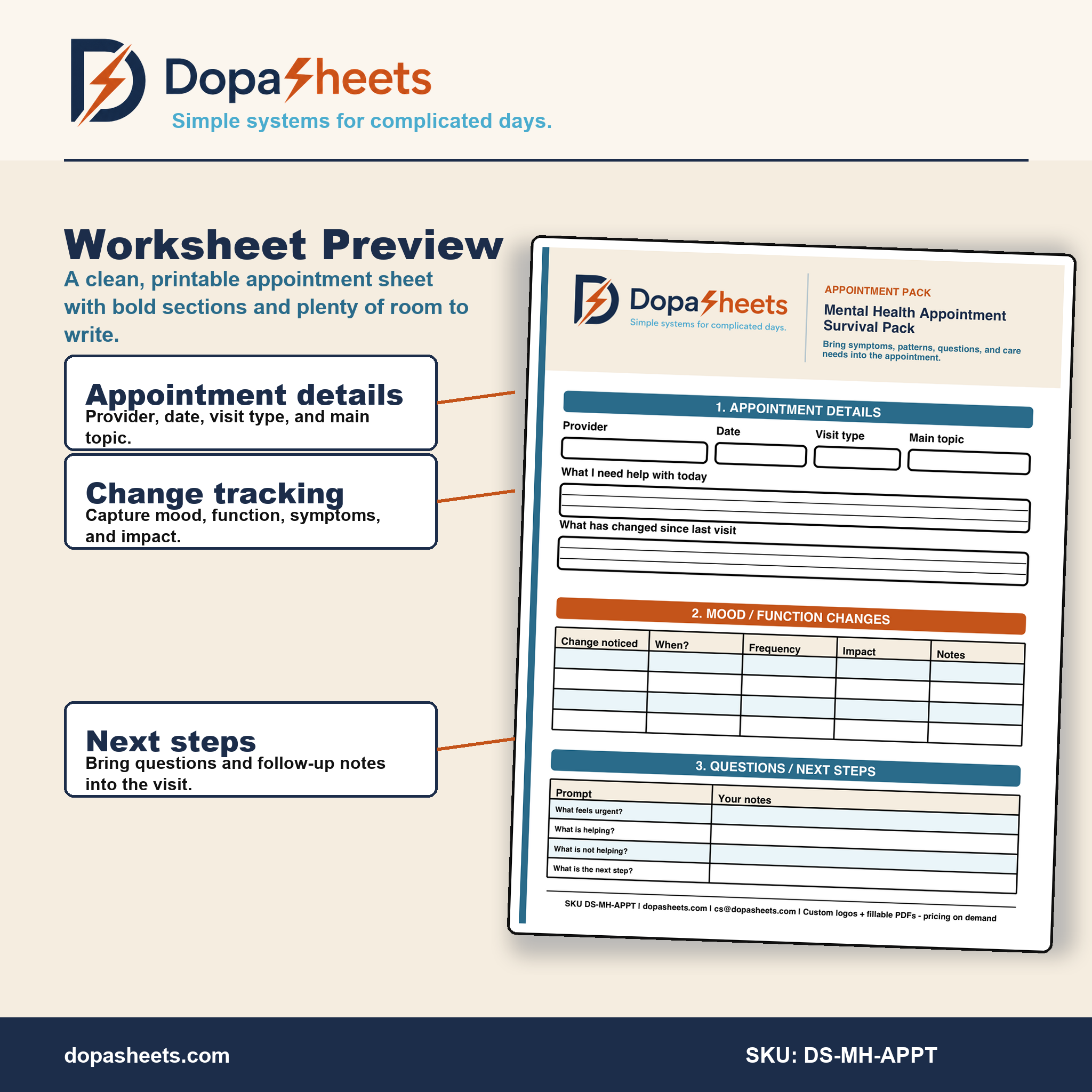 Mental Health Appointment Organizer | Printable Therapy Notes