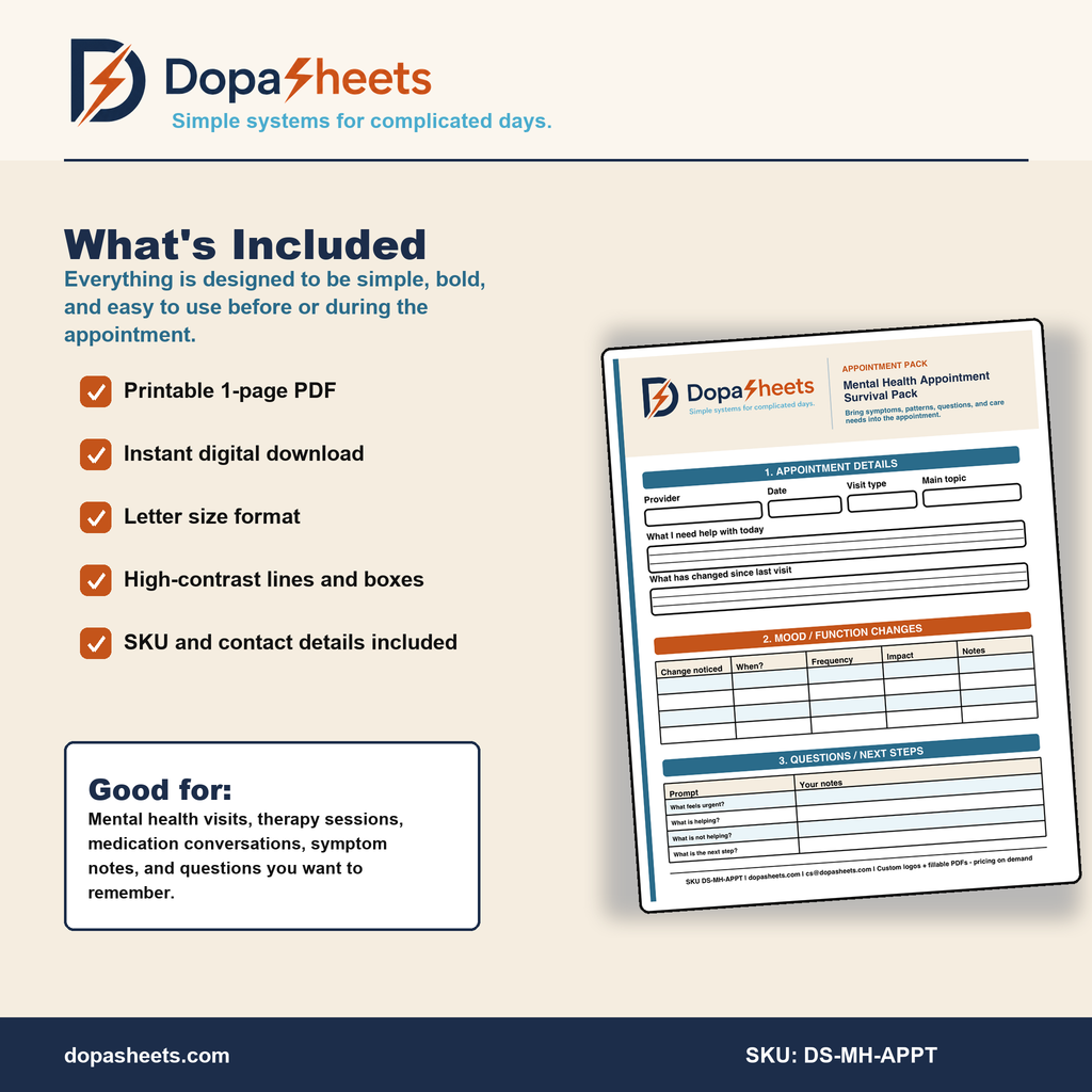Mental Health Appointment Organizer | Printable Therapy Notes