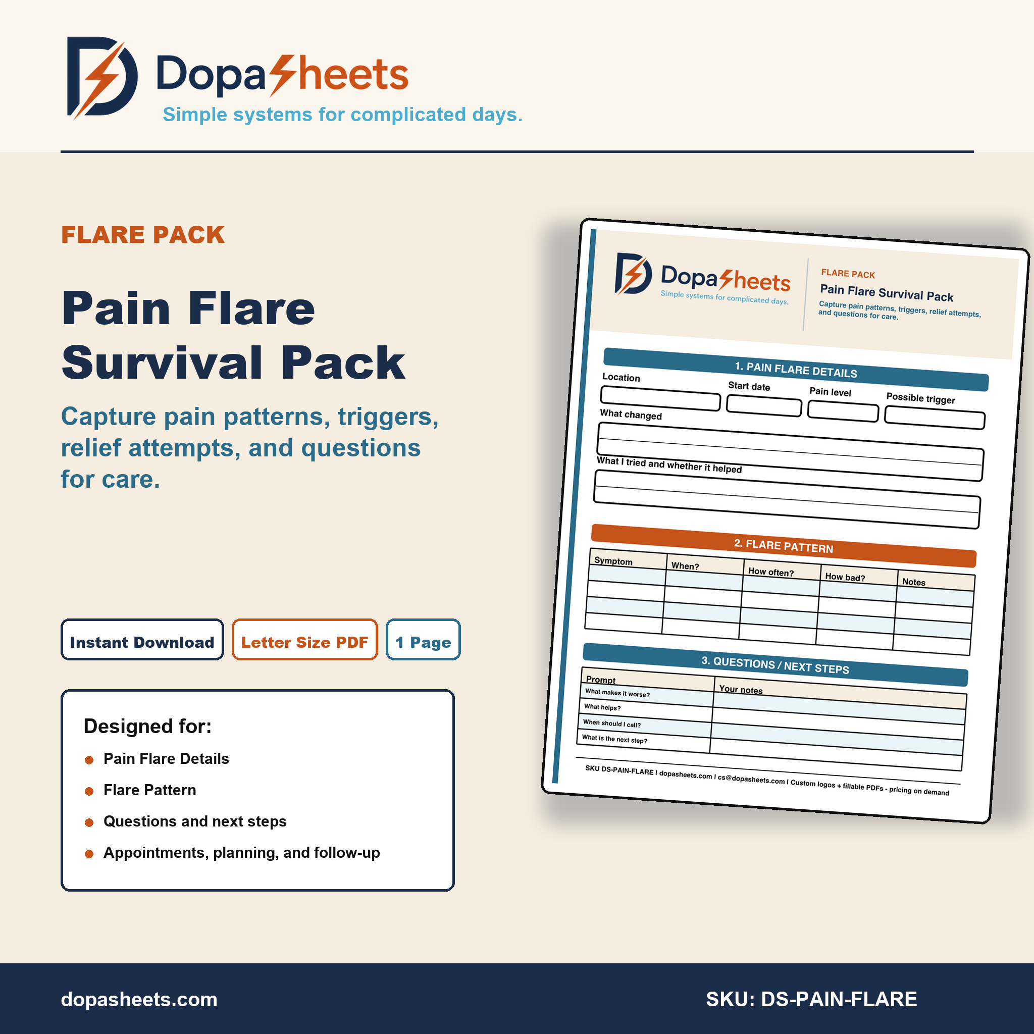 Pain Flare Tracker | Printable Symptom Log