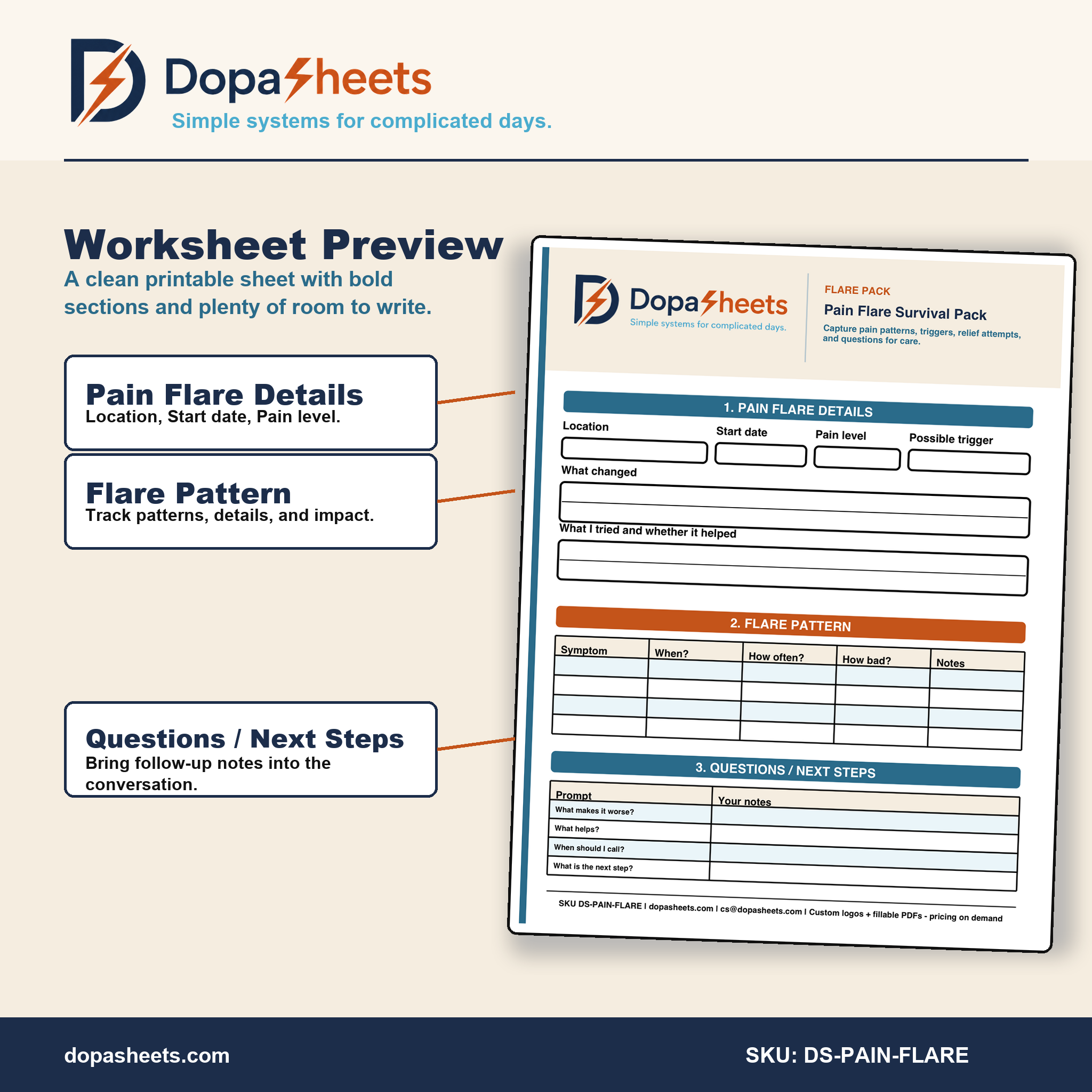 Pain Flare Tracker | Printable Symptom Log