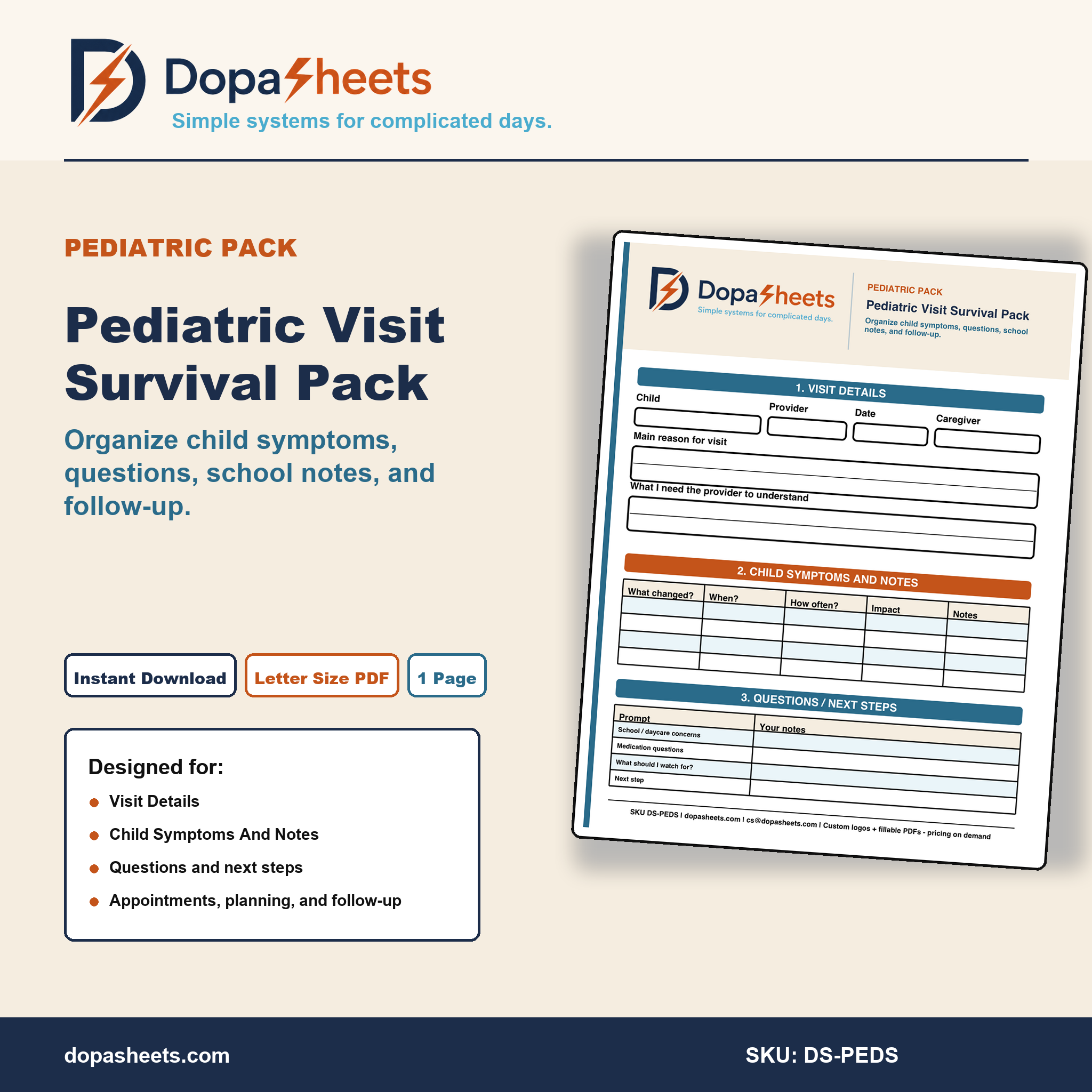 Pediatric Visit Organizer | Printable Doctor Notes for Parents