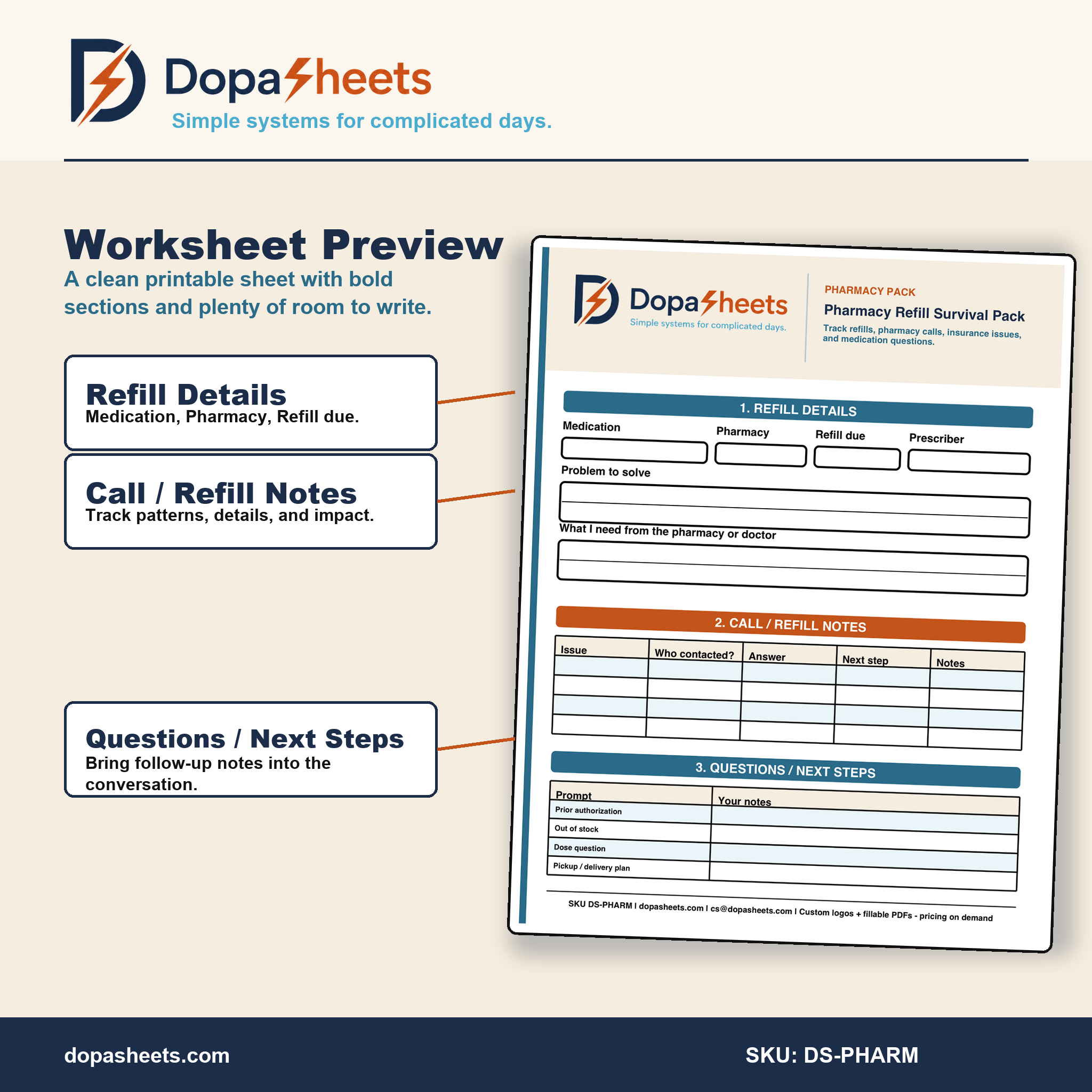 Pharmacy Refill Organizer | Printable Prescription Tracker