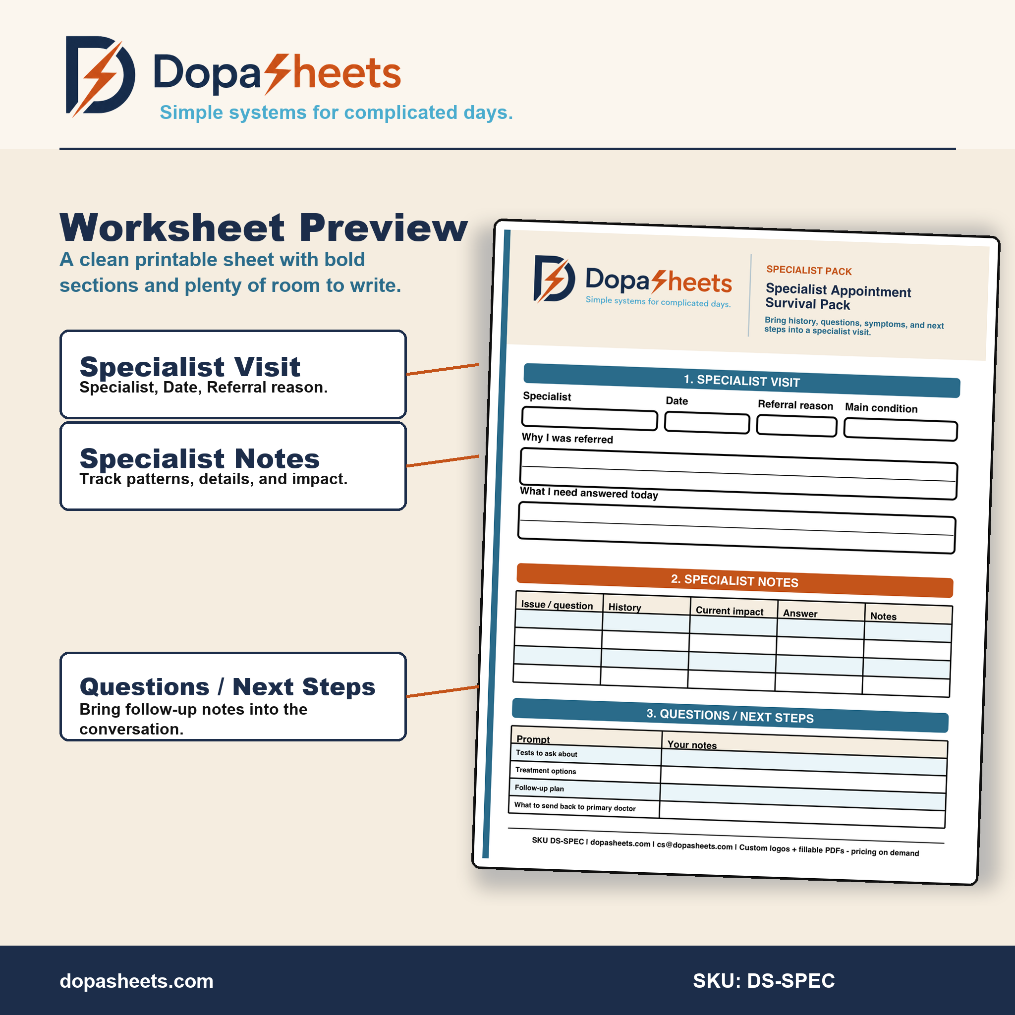 Specialist Appointment Organizer | Printable Medical Notes PDF