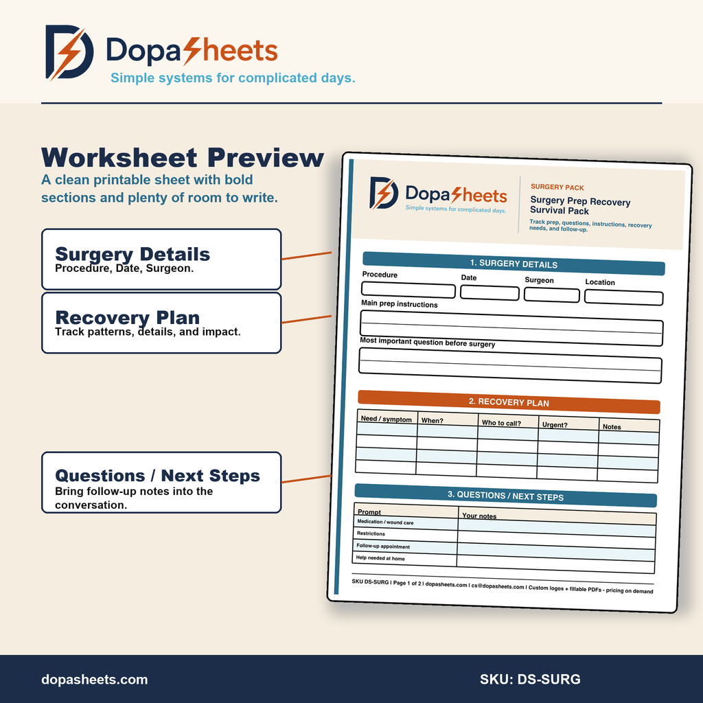 Surgery Prep & Recovery Organizer | Printable Checklist and Notes