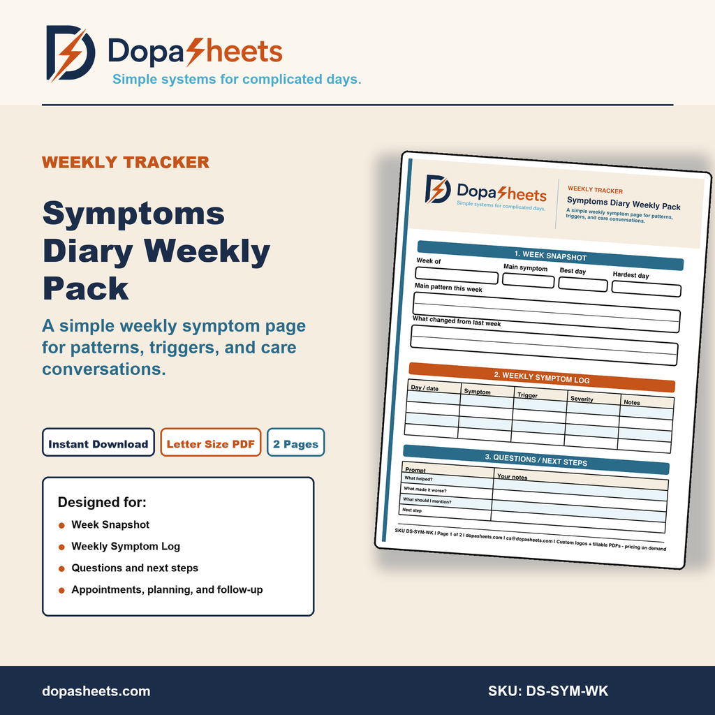 Weekly Symptom Diary | Printable Health Tracker