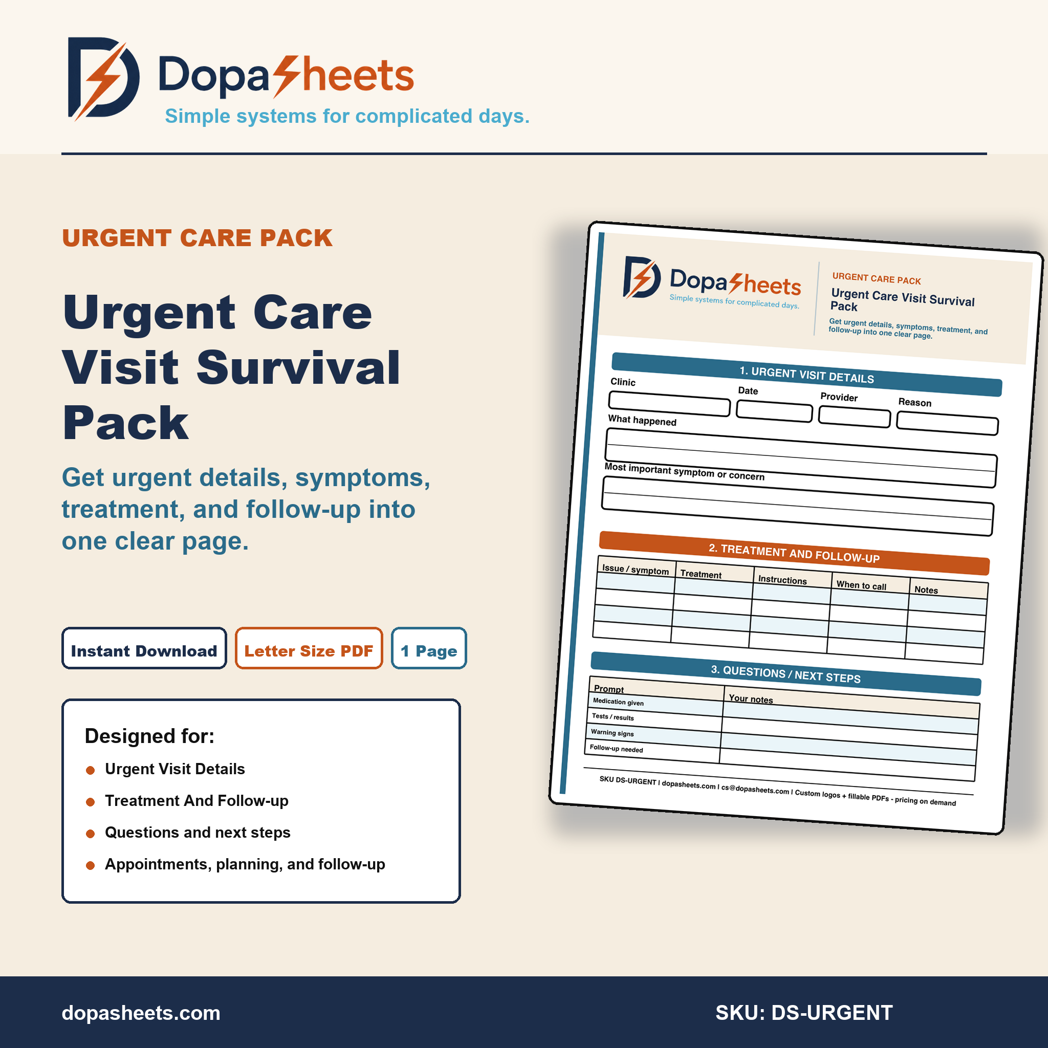 Urgent Care Visit Organizer | Printable Medical Notes