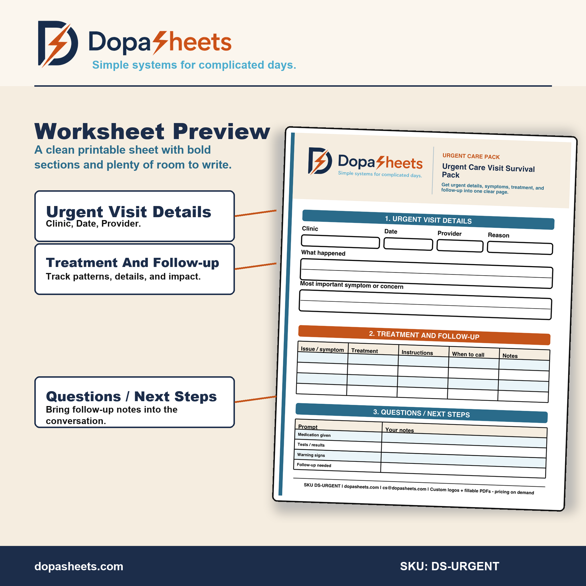 Urgent Care Visit Organizer | Printable Medical Notes