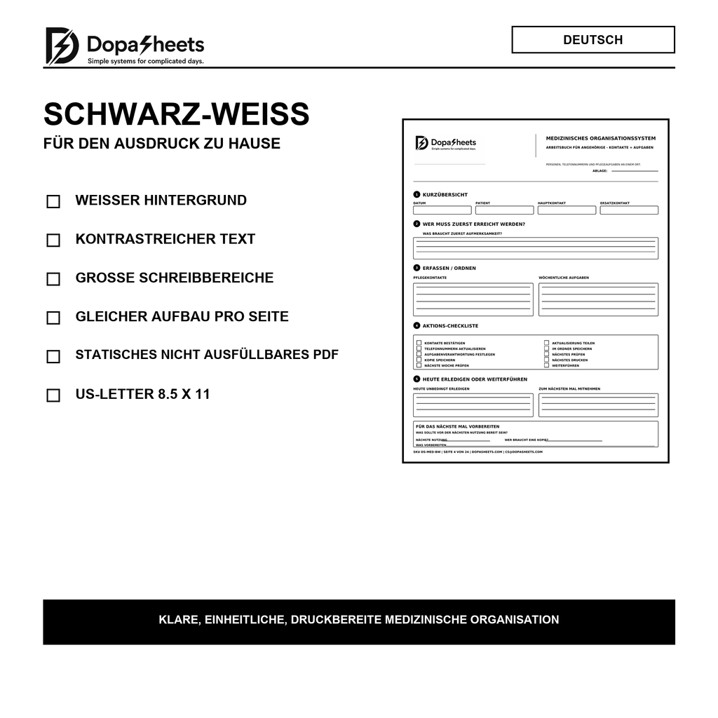 Deutschsprachige medizinische Formulare in Schwarz-Weiss zum Ausdrucken