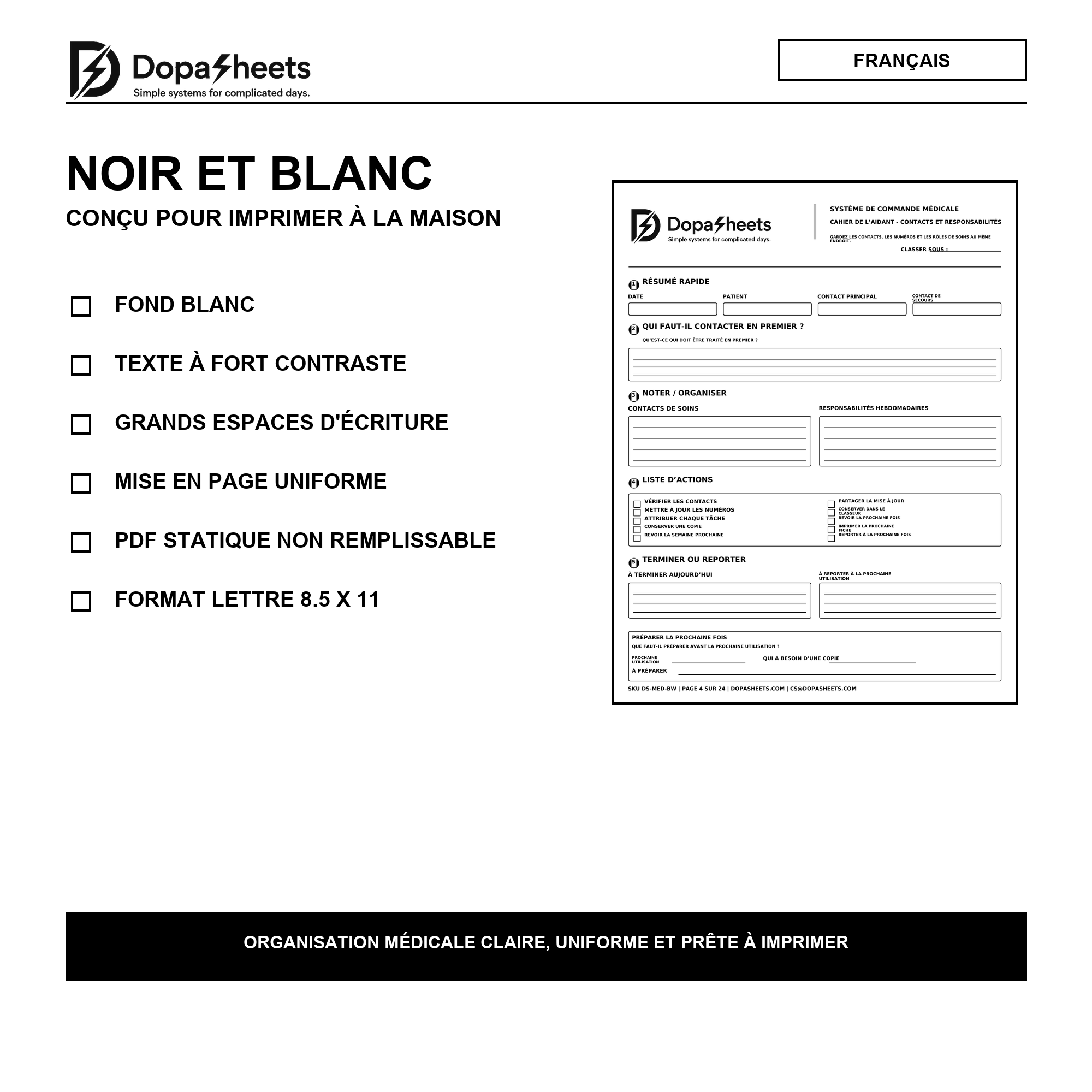 Formulaires médicaux en français, noir et blanc, prêts à imprimer