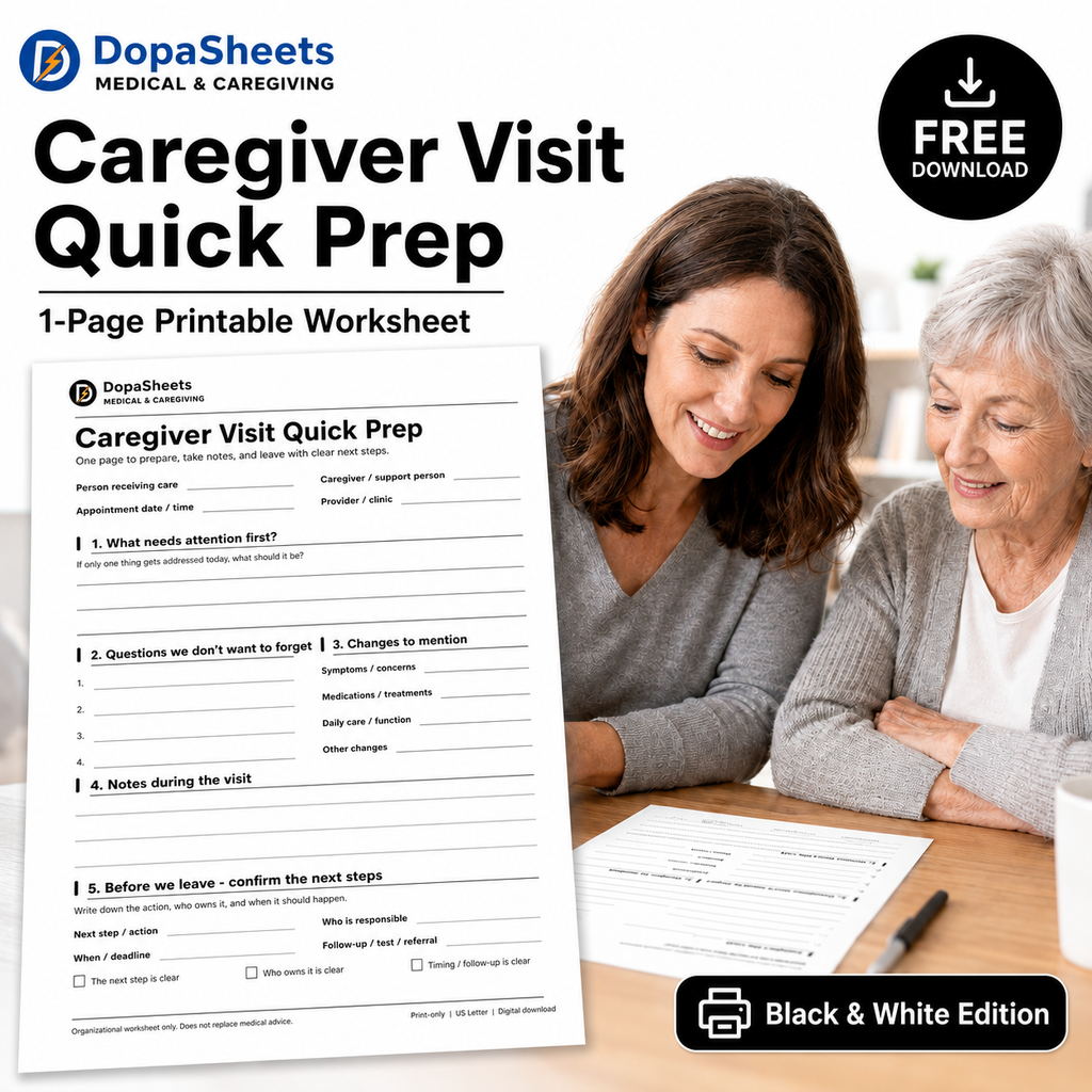 Caregiver Visit Quick Prep free printable worksheet Black and White Edition hero image