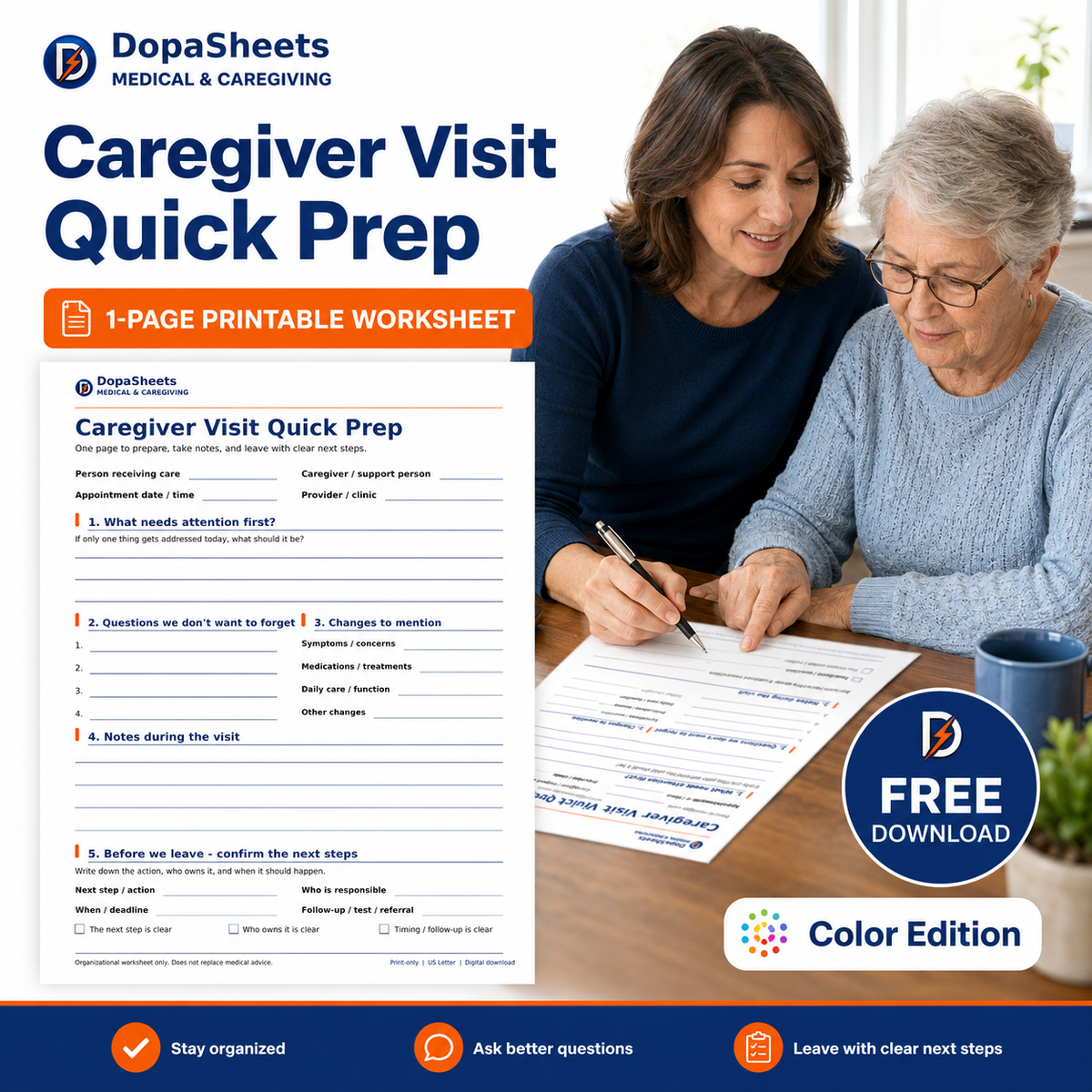 Caregiver Visit Quick Prep free printable worksheet Color Edition hero image