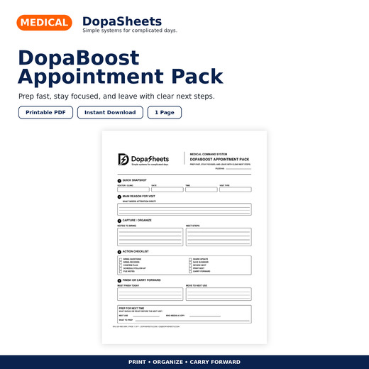 DopaBoost Appointment Pack | Printable Medical Visit PDF