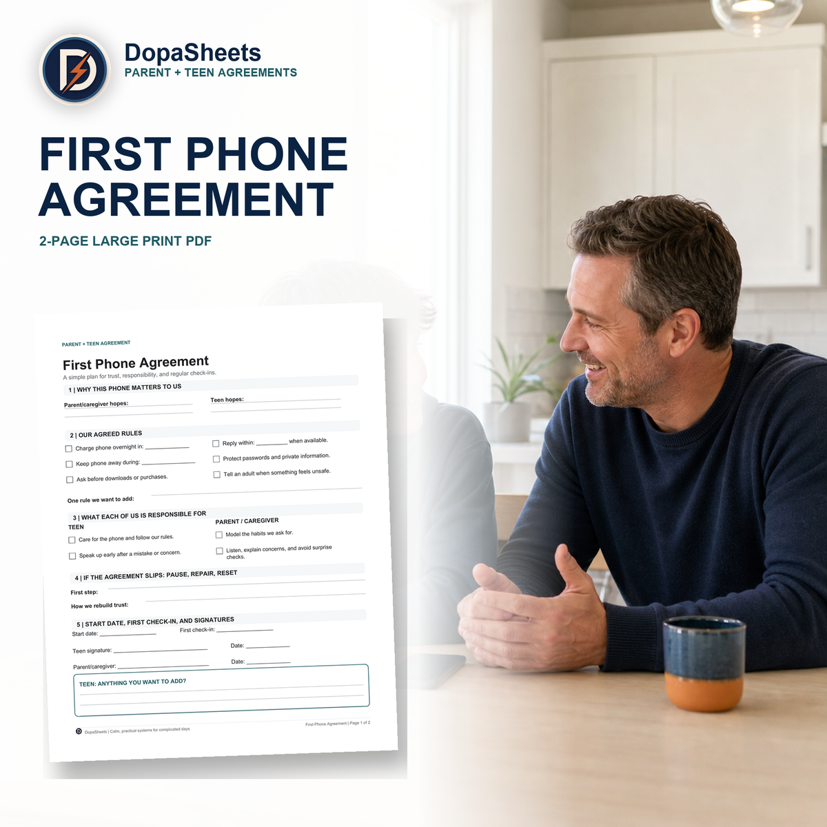 First Phone Agreement for Teens printable parent and teen PDF by DopaSheets