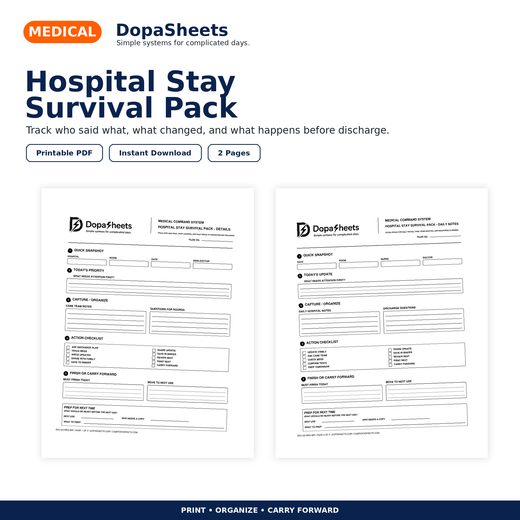 Hospital Stay Survival Pack | Printable Patient Notes PDF