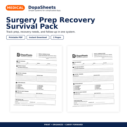 Surgery Prep Recovery Survival Pack | Printable Checklist PDF